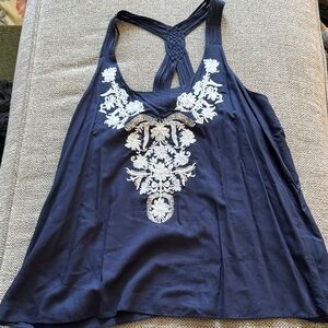 Navy Embroidered Racerback Tank Top - Women